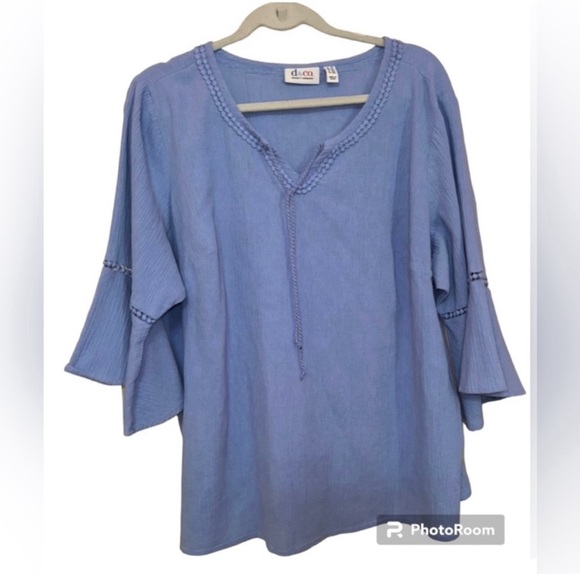 Women's Crepe Blouse - 3/4 inch bell sleeves - Size 2X | Denim&Co - Picture 1 of 12
